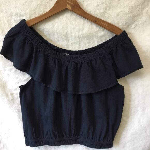 Zara Navy Blue Shoulder Crop Top - Picture 2 of 8
